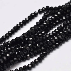 150 Black Faceted Rondelle Glass Beads 3x2mm