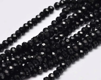 150 Black Faceted Rondelle Glass Beads 3x2mm