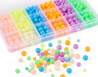 Glow In The Dark Beads 6mm-10mm and Container, Jewelry Making Supplies