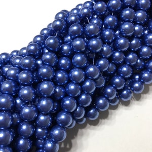 Blue Glass Pearl Beads 8mm 10mm