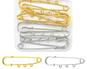 8 Safety Pin Brooch Pendant Connector 3 Loops 64x14.6x1.5mm