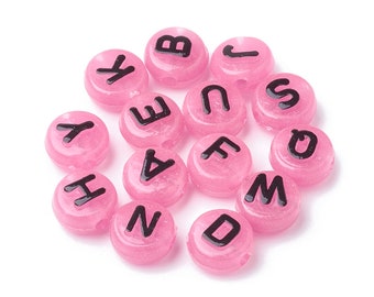 10mm Pink Alphabet Beads, Acrylic ABC letter beads, ABC, Name beads, Letter A-Z Round Spacer Beads 10mm