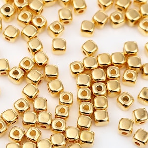 Gold Cube CCB Beads, Small Gold Beads 3mm x 3mm, 4mm x 4mm