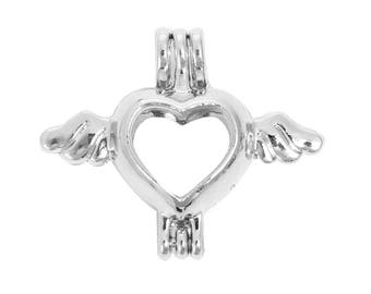 2 Heart pearl cage pendants fits 8mm bead, 4833, 700