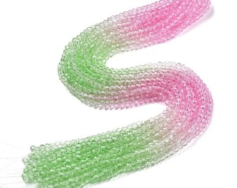 Pink and Green Faceted Glass Bead Strands, 32 Facet Round Beads