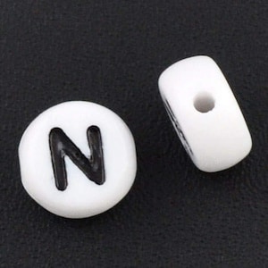 Letter N Beads 7mm, Black & White Alphabet Beads, Acrylic letter beads, Spacer Beads 7mm