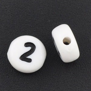 Number Two Acrylic Number Spacer Beads 7mm Findings
