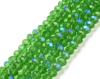 Green Faceted Rondelle Beads AB Color Plated, Jewelry Making Supplies