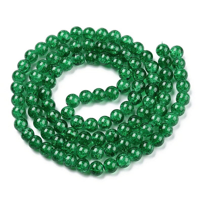 100 Red Crackle Glass Beads 8mm, 8mm Green Round Beads image 7
