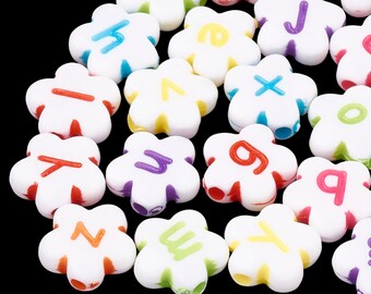 100pcs Mixed Color Acrylic Alphabet Letter & Flower Beads - 11mm For Kids Jewelry Craft