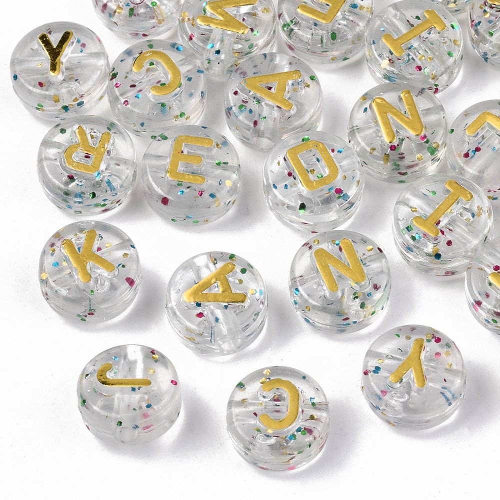 Alphabet Letter Beads, 7mm Gold Metallic Round Acrylic Beads with Black  Lettering, ABC Name Beads, A-Z Letter Beads, Rosegold Love Beads