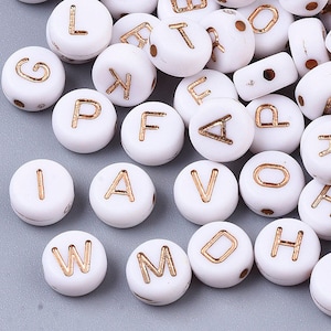 400 7mm Rose Gold and White Alphabet Beads, Name beads, Letter A-Z Round Beads 7mm