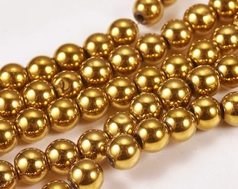 65 6mm Synthetic Hematite Beads Electroplate Non-magnetic, Colors Copper, Platinum, Gold, Rainbow