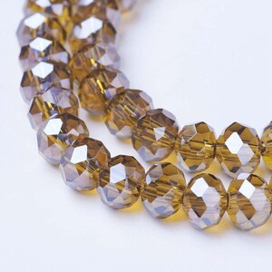 Brown Faceted Rondelle Beads Pearl Luster Plated, 8x6mm