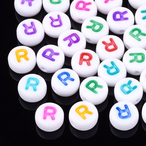 7mm Letter R Acrylic Beads Mixed Colors, Letter R only, 1975