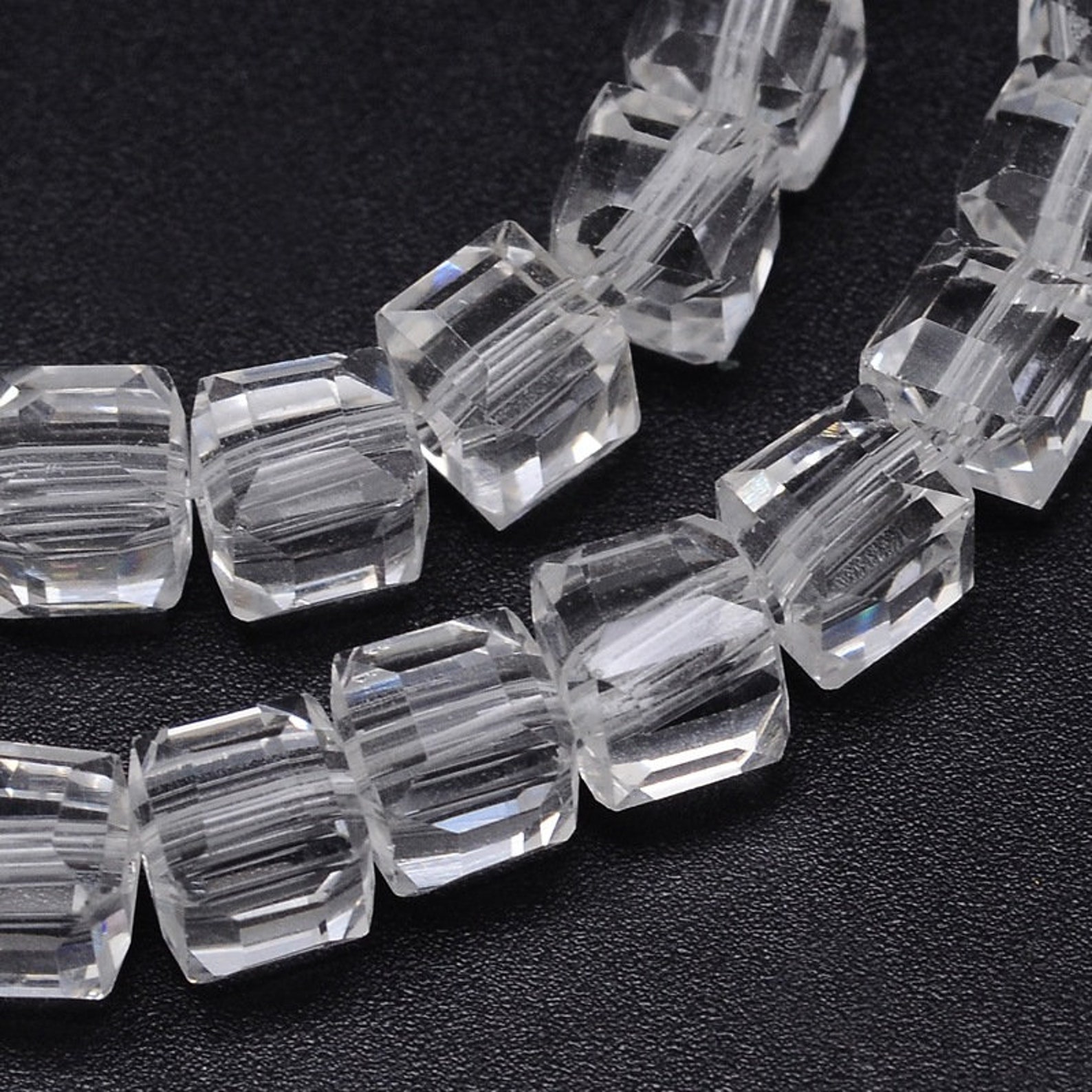 Clear Cube Beads 5.5mm Transparent Faceted Square Glass Beads Etsy