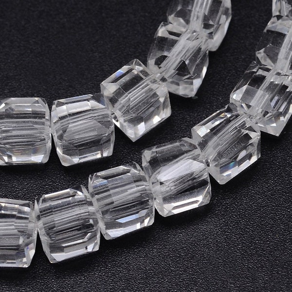 Clear Cube Beads, 5.5mm Transparent Faceted Square Glass Beads