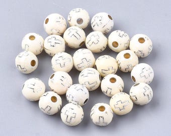 Cross beads 8mm Off White and Silver