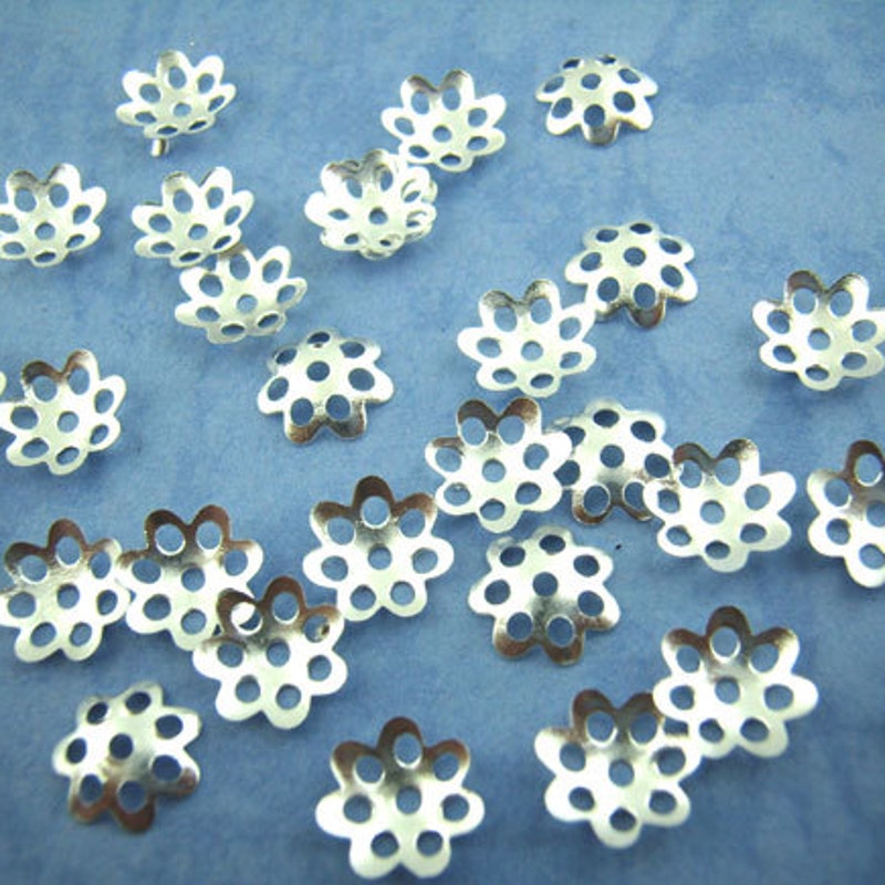 Platinum 1000pcs Silver Plated Brass 3x1mm Ribbed Bead Caps - Fits 2-4mm Beads - View #3