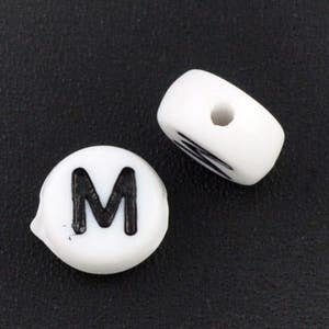 Letter M Beads 7mm, Black & White Alphabet Beads, Acrylic letter beads, Spacer Beads 7mm image 1