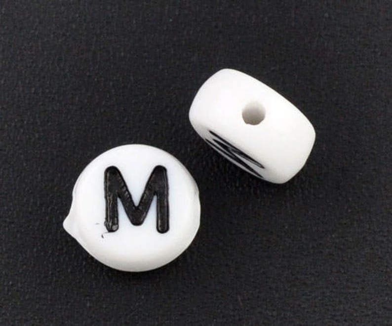 Letter M Beads 7mm, Black & White Alphabet Beads, Acrylic letter beads, Spacer Beads 7mm image 1