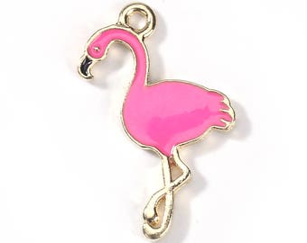 May include: Gold-tone metal charm shaped like a pink flamingo. The charm has a loop at the top for attaching to jewelry or other crafts.
