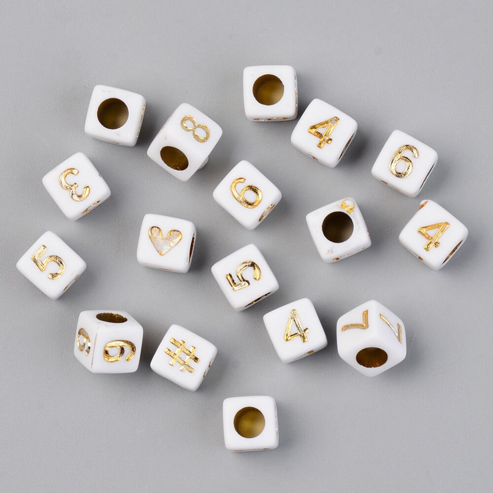 7mm acrylic number beads, gold number beads, acrylic jewelry beads, letter  and number beads, jewelry making beads, bracelet beads