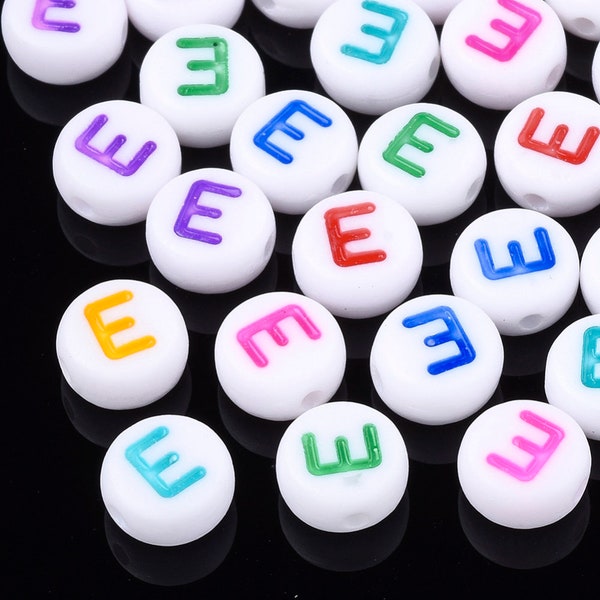 Letter E Acrylic Alphabet Beads Assorted Colors, Letter E only