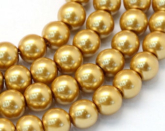 Gold Glass Pearl Beads 3mm 4mm 6mm 8mm 10mm 12mm 14mm