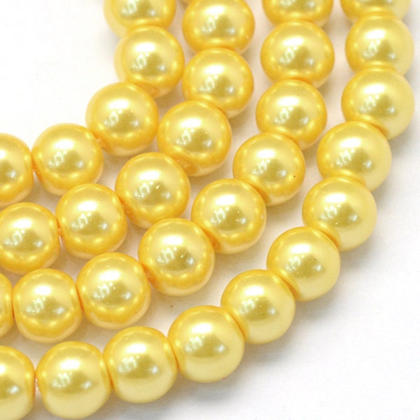 Golden Yellow Glass Pearl Beads 4mm 6mm 8mm 10mm 14mm