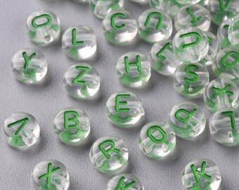 400 Green Alphabet Beads, 7mm Acrylic letter beads