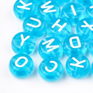 Blue & White Alphabet Beads, 7mm Acrylic letter beads, ABC letter beads, Name beads