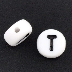 Letter T Beads 7mm, ABC Beads, Black & White Alphabet Beads
