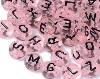 400 Pink & Black Alphabet Beads, 7mm Acrylic letter beads, ABC letter beads, Name beads
