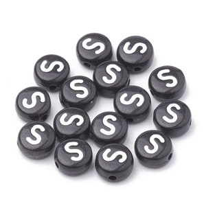 Letter S Beads, 7mm Round Alphabet Beads