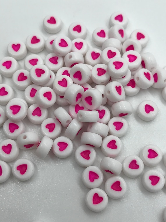 7mm Pink Heart Beads Acrylic Etsy