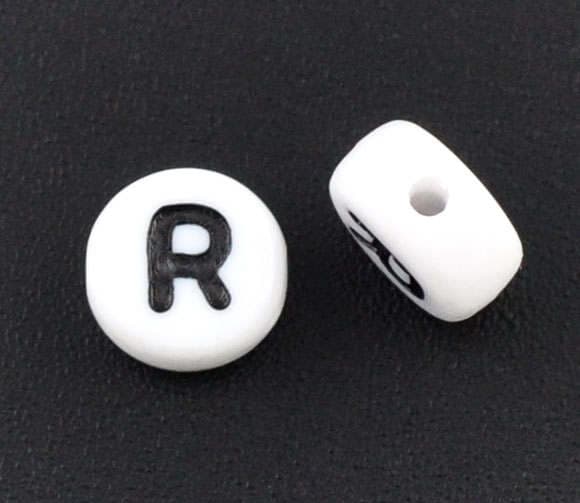 Bxwoum 100PCS White Round Acrylic Letter Beads - Gold Letter R, 4x7mm For Jewelry Making - View #10