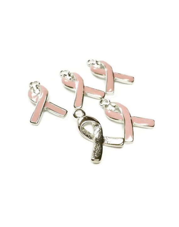 5 Pink awareness ribbon charms breast cancer awareness charm | Etsy