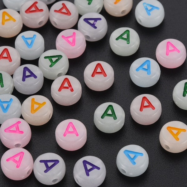 7mm Glow in the Dark Alphabet Beads, Name beads, Letter A-Z Round Beads 7mm