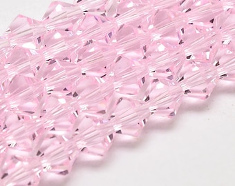 6mm Pink Bicone Glass Beads Strands