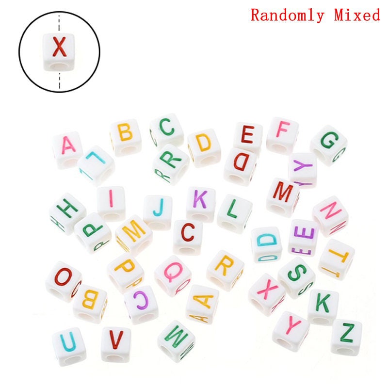 Vertical Cube Letter Beads, Alphabet Beads, Verticle Hole 7mm Acrylic…