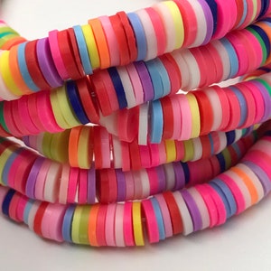 6mm Heishi Beads Polymer Clay Brown, Blue, Light Pink, Yellow, Medium Pink, Teal, Aquamarine, White, Black, Multi-Color