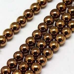 65 6mm Synthetic Hematite Beads Electroplate Non-magnetic, Colors Copper, Platinum, Gold, Rainbow Copper