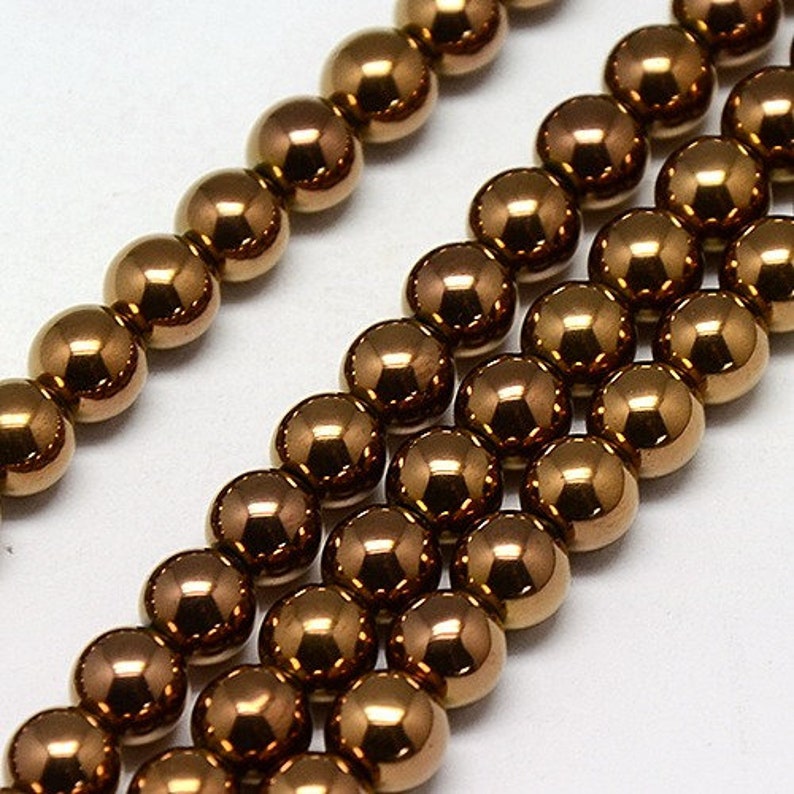 65 6mm Synthetic Hematite Beads Electroplate Non-magnetic, Colors Copper, Platinum, Gold, Rainbow Copper