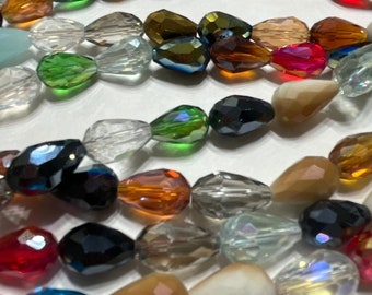 55 Faceted Tear Drop Glass Beads Strands, Mixed Color, 15x10mm