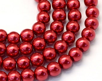 3mm 4mm 6mm 8mm 10mm 12mm 14mm Red Glass Pearl Beads