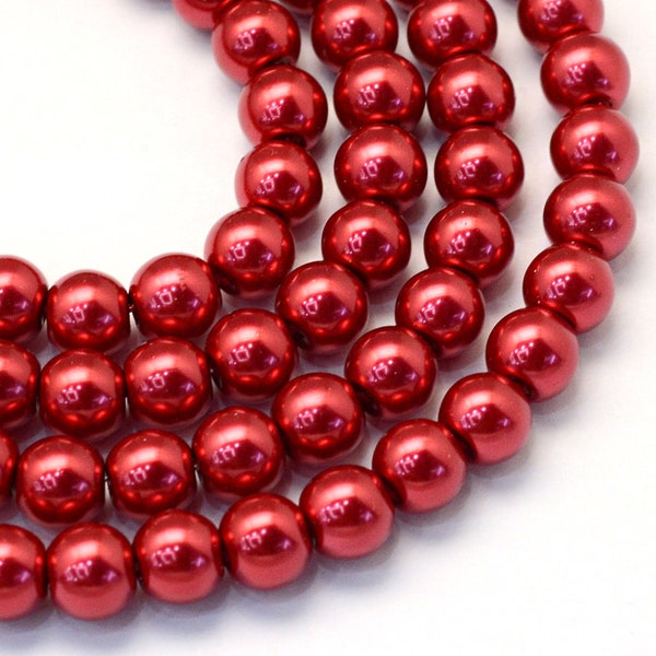 3mm 4mm 6mm 8mm 10mm 12mm 14mm Red Glass Pearl Beads