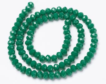 Dark Green Rondelle Beads, 6x5mm Faceted Glass Beads