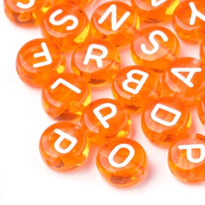 Orange & White Alphabet Beads, 7mm Acrylic letter beads, Halloween Beads