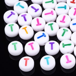 7mm Letter T Acrylic Beads Mixed Colors, Letter T only, 1975